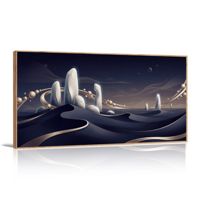 Art mural sur toile de paysage blanc avec monolithe blanc et bleu foncé