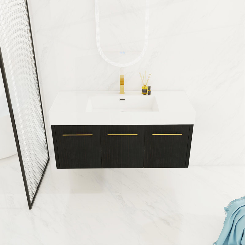 Meuble-lavabo mural 48 po avec lavabo, lavabo en résine à rebords épais, ensemble KD, 47"