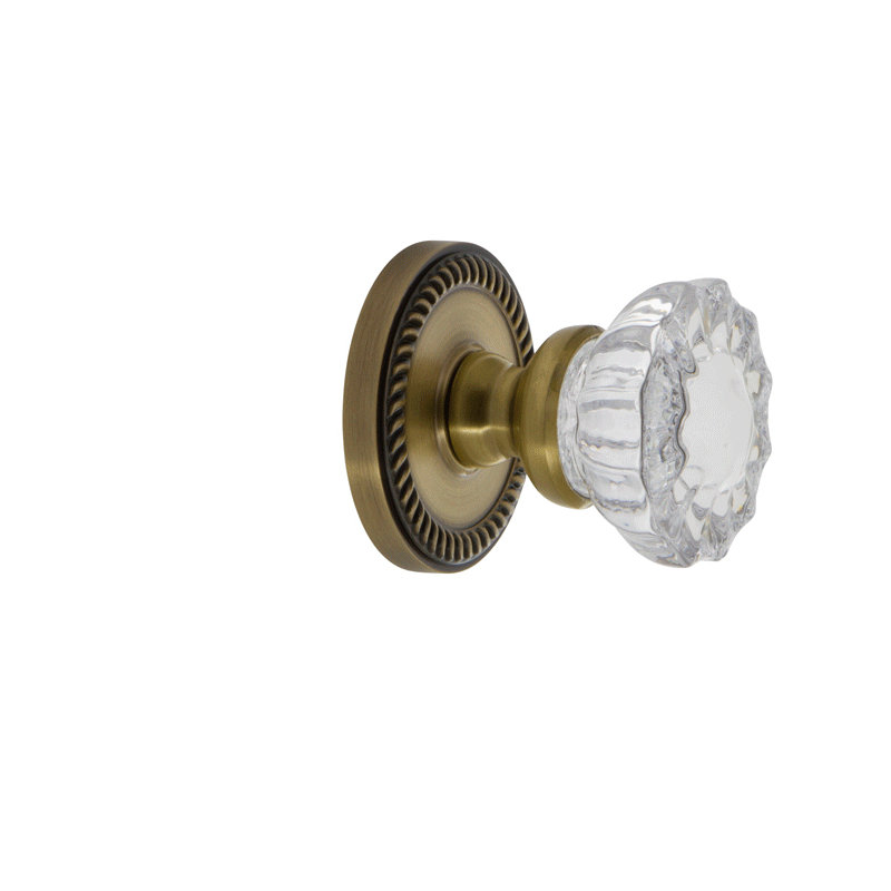 Grandeur Newport Rosette Single Dummy with Fontainebleau Crystal Door Knob, Vintage Brass
