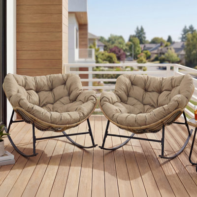 Oversized Outdoor Papasan Rocking Chair Set with Thick Cushions (Set of 2) by Bayou Breeze