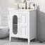 Meuble-lavabo de 61 cm (24 po) avec lavabo, deux tiroirs, une porte, étagère réglable, base en bois massif, verre, blanc, design moderne, finition peinte sous plan, forme rectangulaire, à poser.