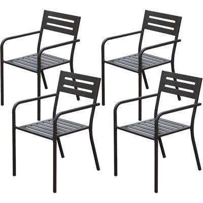 Ensemble de 4 chaises de salle à manger de patio, ensemble de 4 chaises d'extérieur robustes en métal, chaises de jardin empilables avec accoudoirs ergonomiques, ensemble de chaises de patio pour la cour arrière, noir
