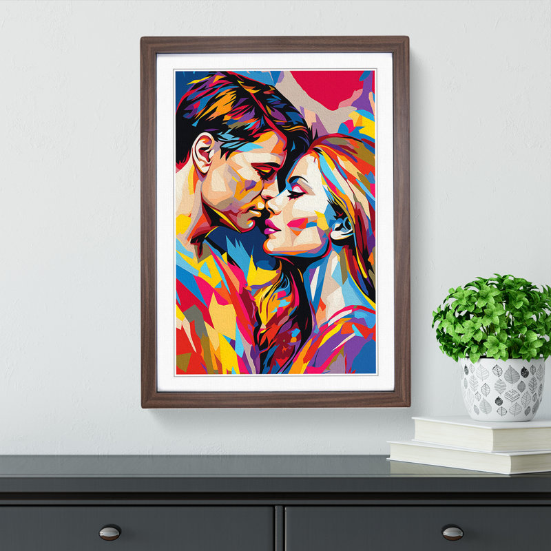 XYZ-FRM-V1223-4403 Lovers Pop - Single Picture Frame Print on Wood, Walnut , 46cm H x 34cm W x 2cm D