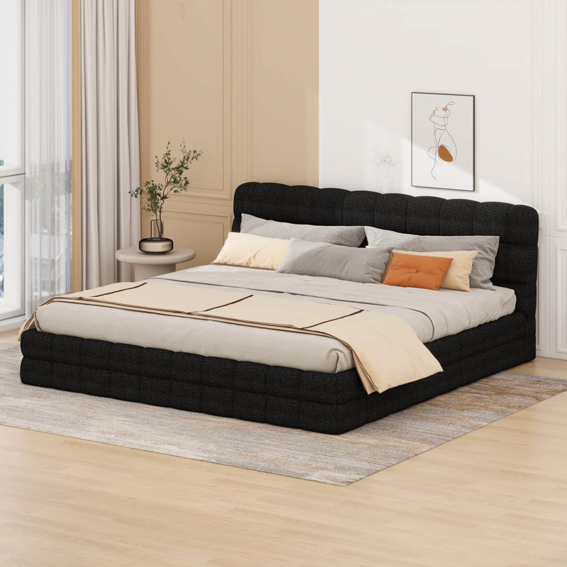 King Size Upholstered Platform Bed, Black