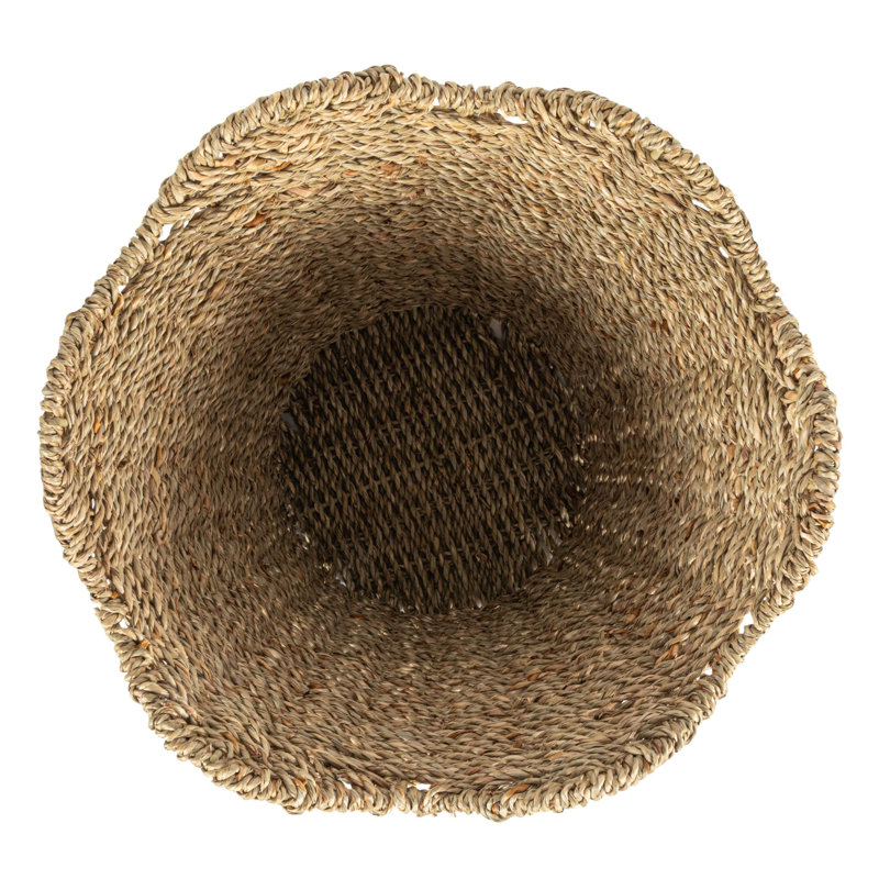 Woven Seagrass Wastebin With Scalloped Edge