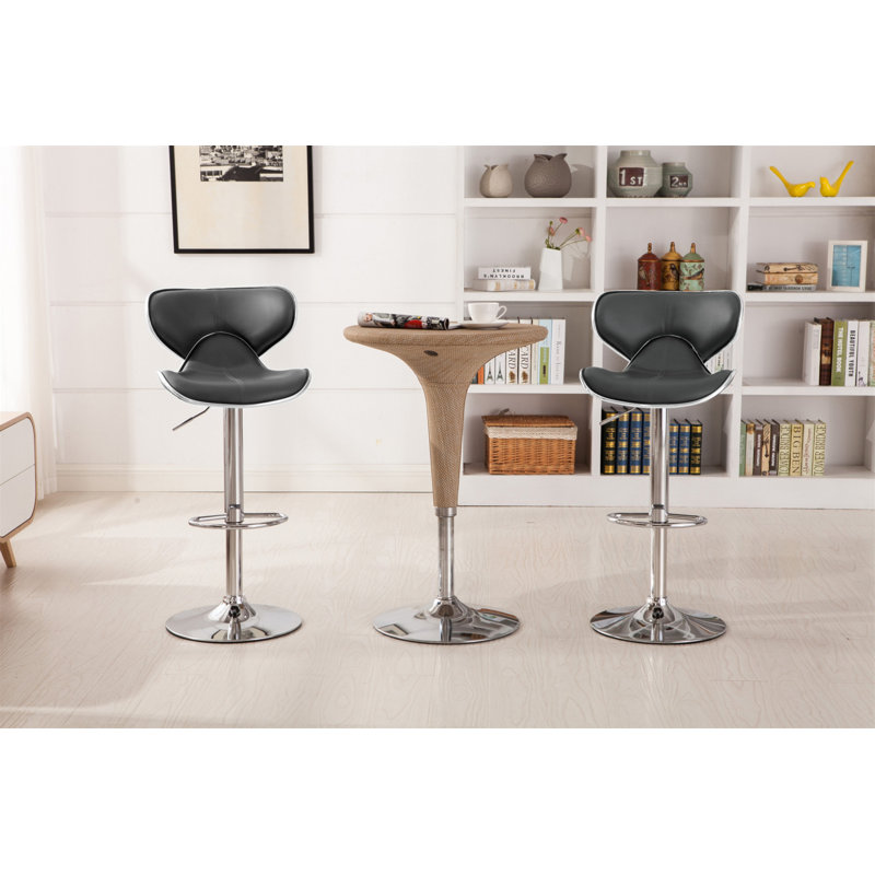 Masaccio Upholstery Airlift Adjustable Swivel Barstool With Chrome Base, Set Of 2, Gray