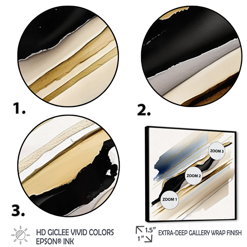«Black and Gold Cubic Expression X», impression sur toile, H 30 po x l 30 po x P 1 po, Toile avec cadre flottant noir