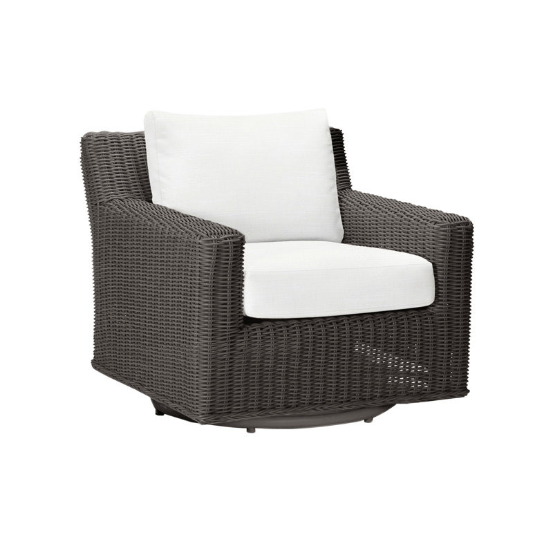 Rustic Swivel Patio Chair with Cushions, No Welt, Rollo Lace InsideOut® Linen, Slate Gray