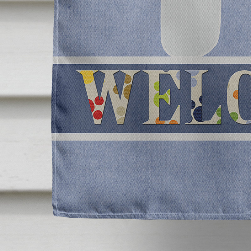 Polyester 2 côtés 40 x 28 po welcome drapeau maison, Bichon frisé debout