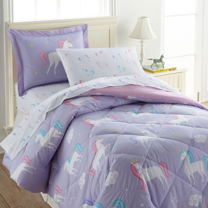 Ensemble de draps 100% flanelle Unicorn , Ensemble de draps pour lit simple + 1 drap-housse 