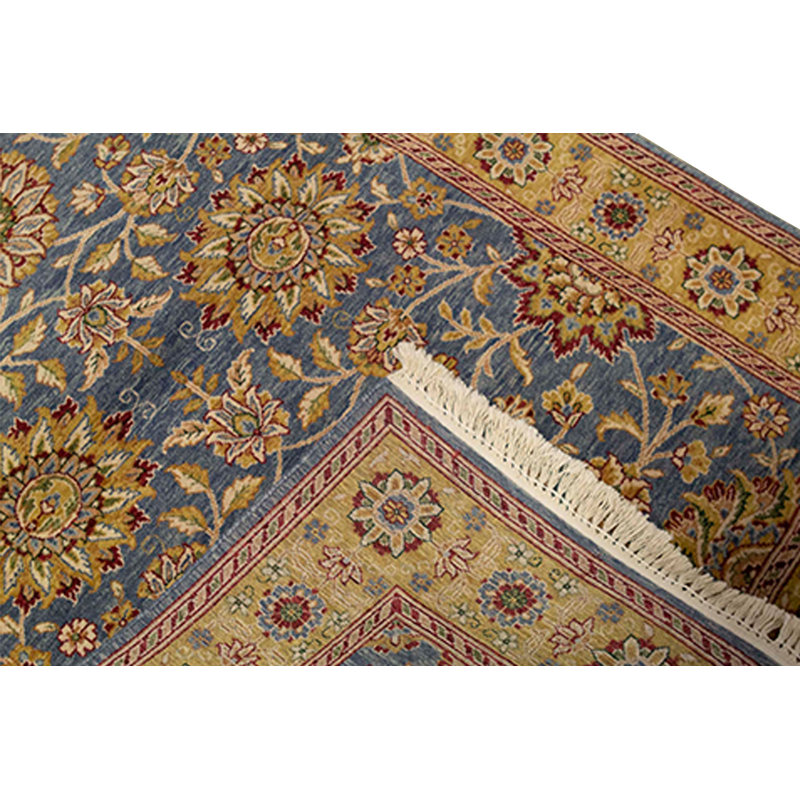 Tapis bleu et doré de haute qualité noué à la main