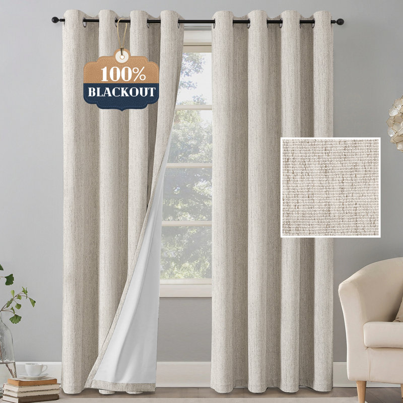 Rideau occultant en chenille 2 panneaux rideaux occultant et isolant en lin, L 52 po x L 96 po, Naturel