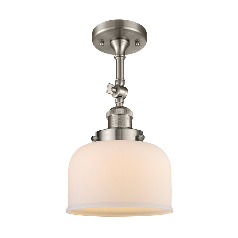 Handley Glass Semi Flush Mount, Matte White Cased, 3.5 Watt Vintage LED Bulb, Polished Nickel