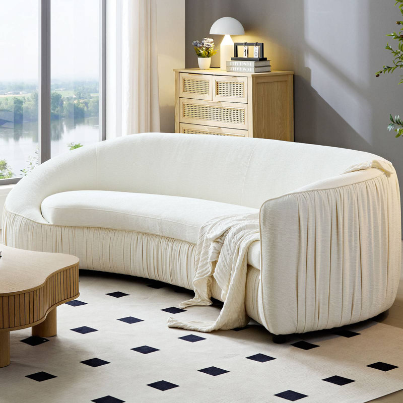 92.12" Upholstered Curved Sofa, Beige