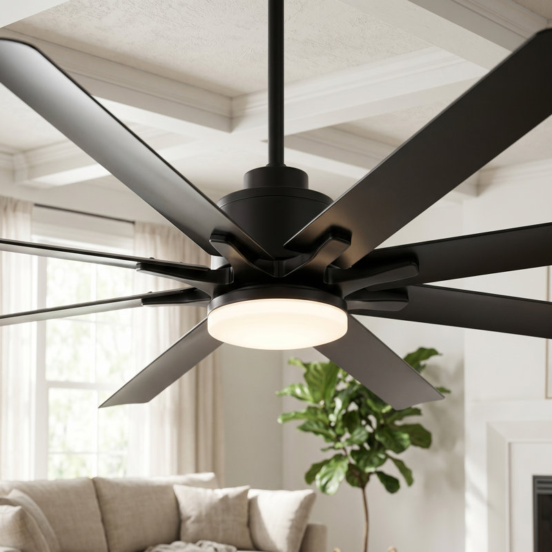  66-inch Modern Ceiling Fan with Light, Remote Control Smart Fan, 8 ABS Blades, DC Motor, 6 Speeds, Downrod Mount for Bedroom, Living Room