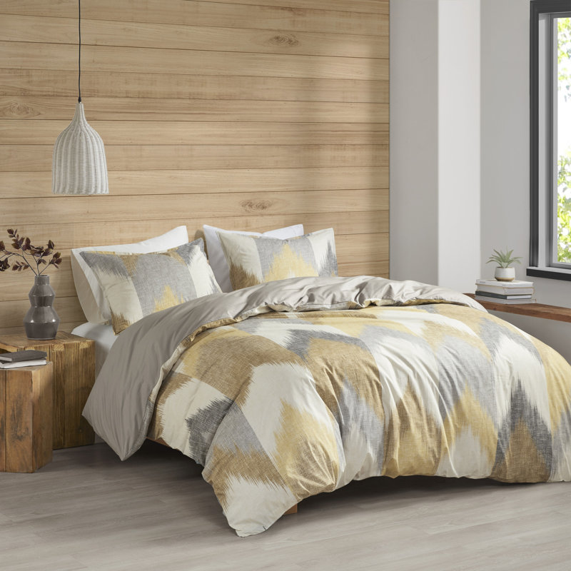 Full/Queen Blush and Gray Cotton Ikat Sham Set
