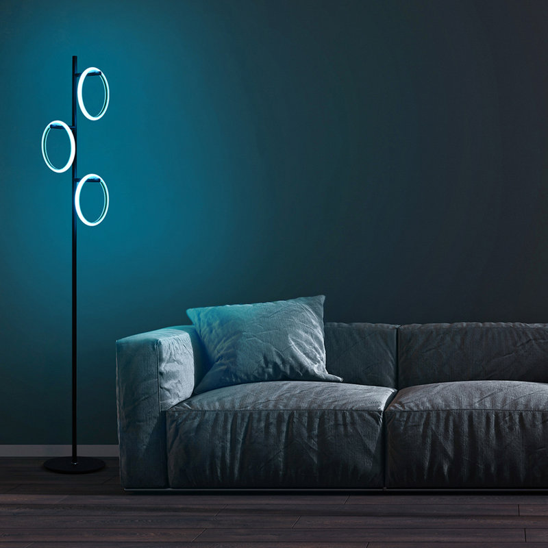 Saturn 66 in. Modern LED Floor Lamp with 3 Color-Changing RGB Ring Lights
