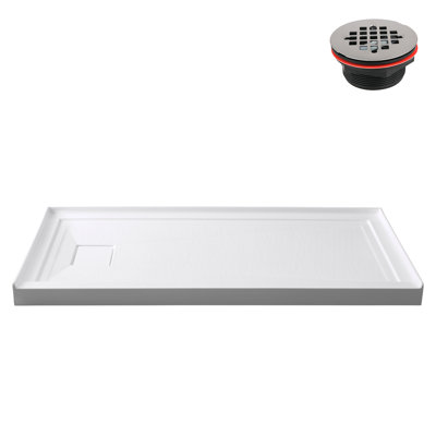 72 in. x 36 in. Alcove Acrylic Shower Base in Glossy White With Left Drain, Drain Included