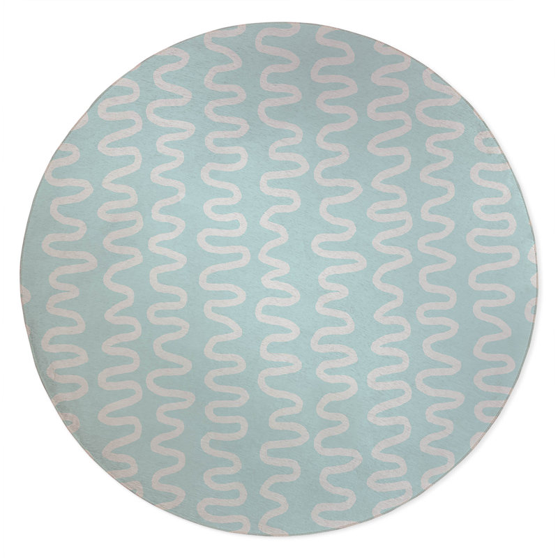 Wiggle Stripe Non-Slip Outdoor Rug, Round 5'