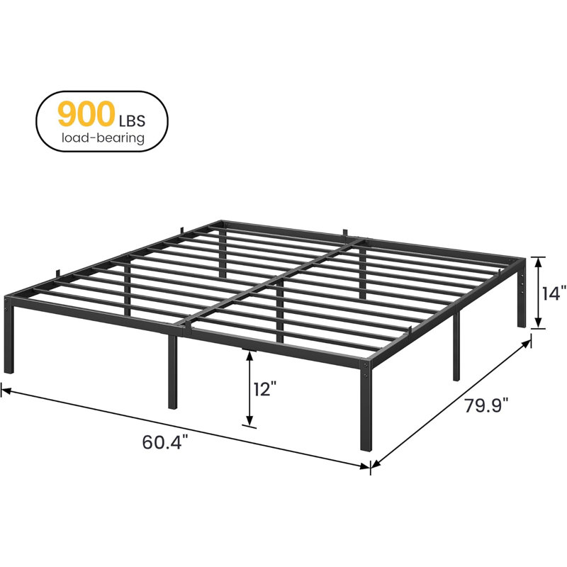 Structure de lit grand de 14 pouces avec plateforme de rangement en métal pour lit grand et sans sommier / support à lattes en acier / grand assemblage facile