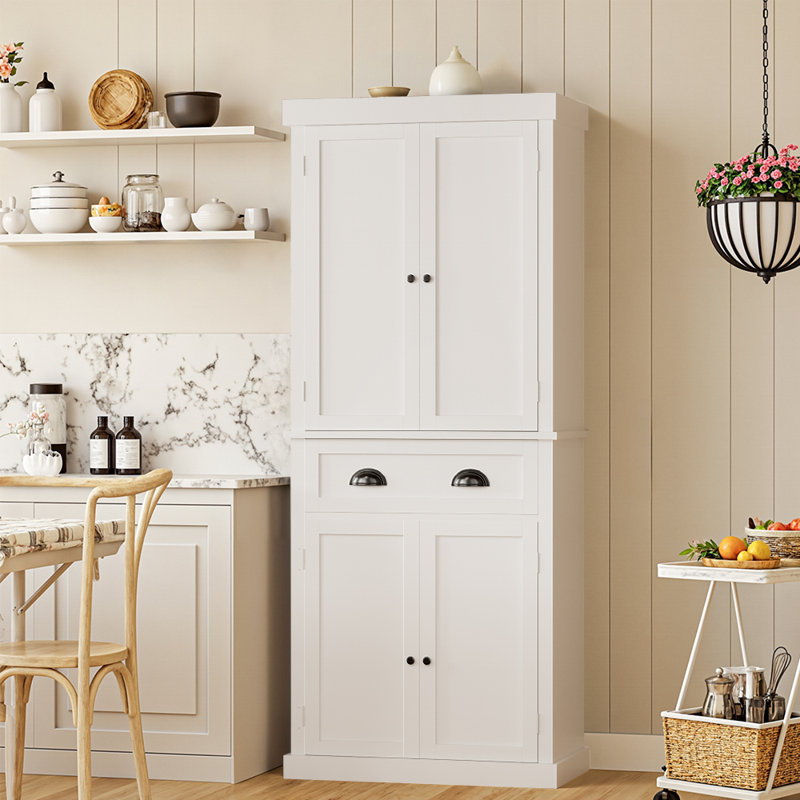 Walmokid 71" Tall Kitchen Pantry Cabinet,Farmhouse Storage Cabinet With Barn Doors And Adjustable Shelves, Heavy Duty White Microwave