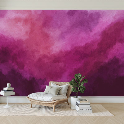 Peel and Stick Wallpaper 144" W x 100" H Modern Self Adhesive Wall Mural for Bedroom Abstract Watercolor Painting Magenta Texture