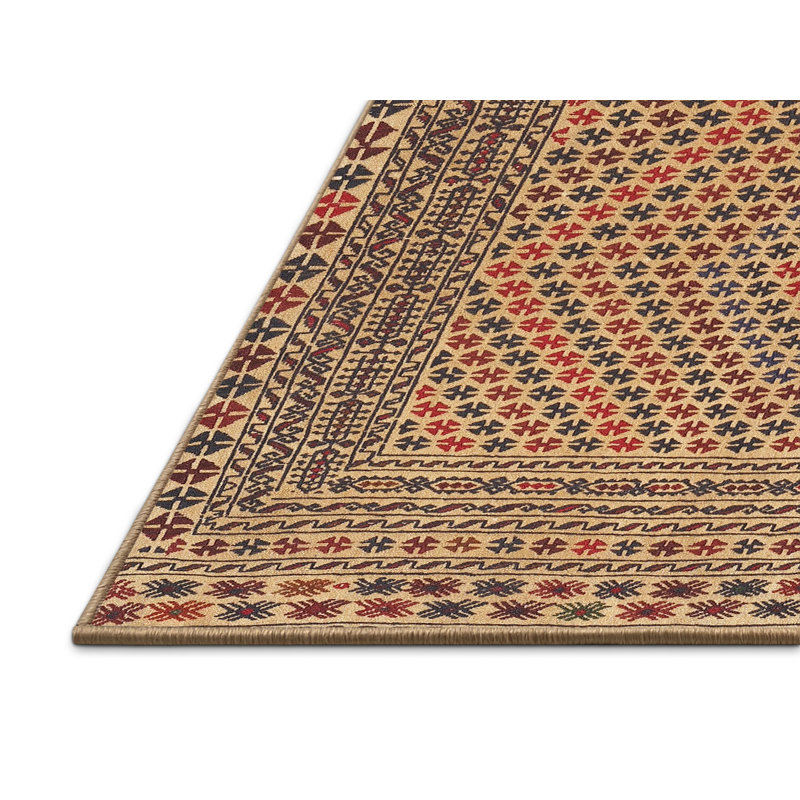 Tapis traditionnel brun / beige / rouge, Rectangle 5 pi x 7 pi