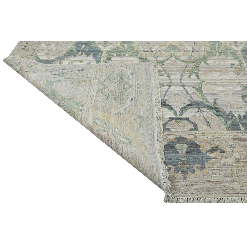 High-Quality Hand-Knotted Ivory And Beige Area Rug, Rectangle 12' x 15'