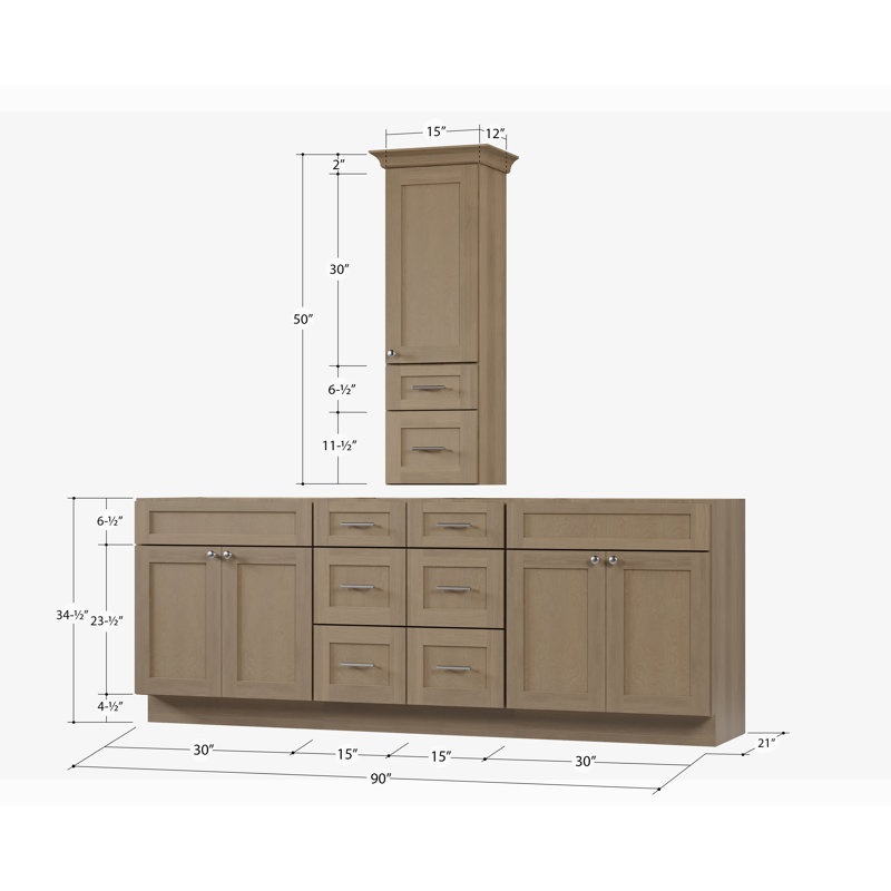Meuble-lavabo double 90 po avec comptoir Disar, Brun