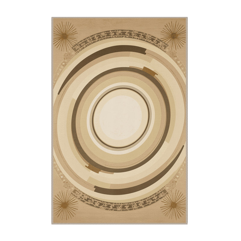 Tapis art déco lavable à la machine Bridgewater Wormhole Travel - Beige, 3 X 5