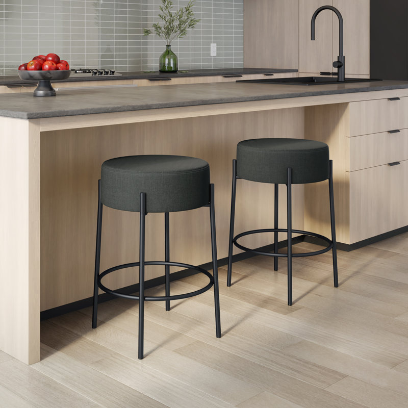 Tabouret de bar et de comptoir sans dossier Aryam, Noir, Polyester - gris anthracite