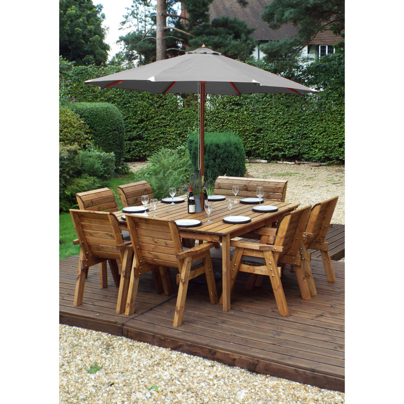 Francis 8 - Person Wood Patio Dining Set with Square Table , Cushions Included, Grey