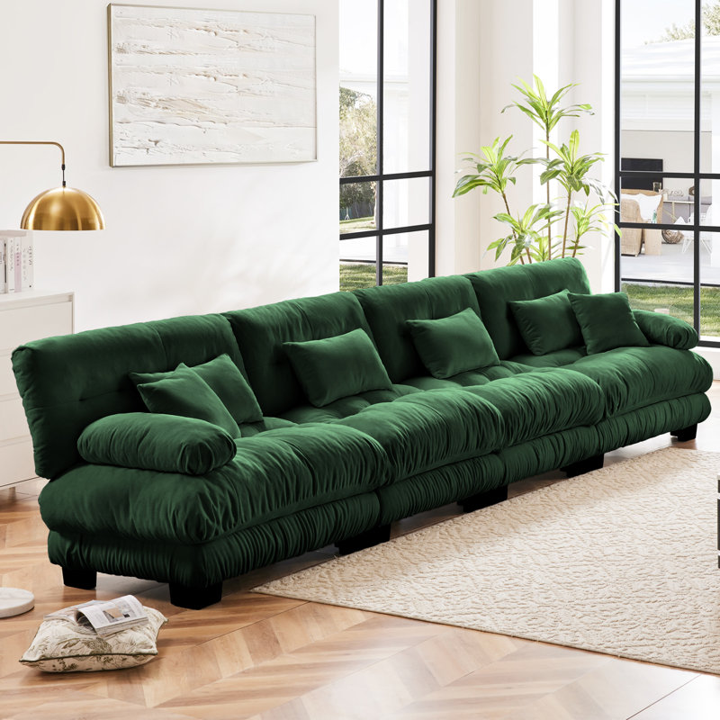 Canapé modulaire capitonné en chenille pour salon, 35.4" H x 173.2" W x 36" D, Vert