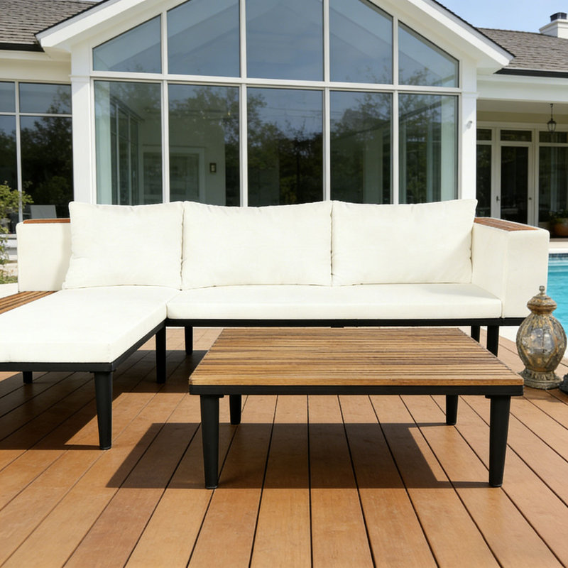 Ensemble de mobilier de patio avec coussins amovibles et table basse, Beige