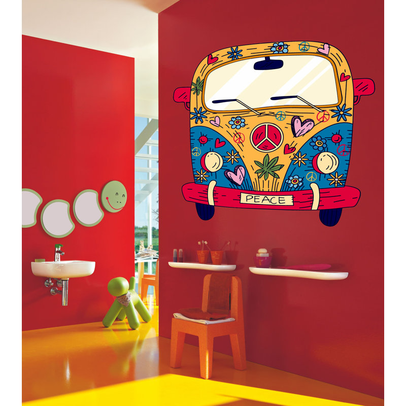 Adhésif décoratif surf Van, autocollant mural de style bohémien, vinyle autocollant Boho, autocollant de bébé véhicule pacifiste Boho-GD642