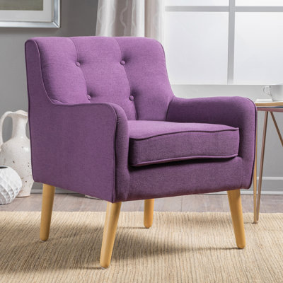Chaise avec accoudoirs de style Mid-Century moderne avec rembourrage supplémentaire, pieds en bois rétro et silhouette classique, idéale pour tout décor.