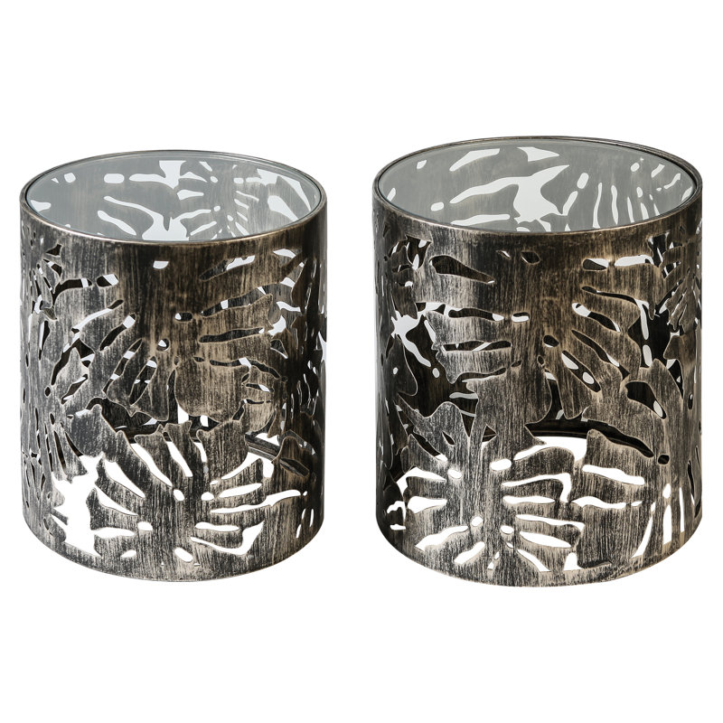 Marcelle Glass Top Pedestal Side Table Set