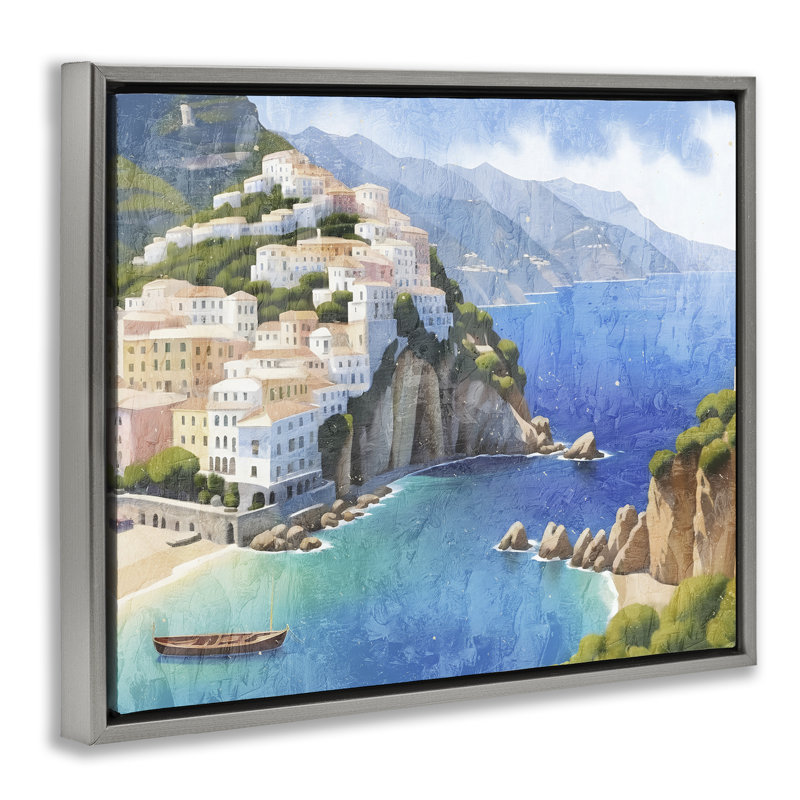 Cadre flottant Vibrant Coastal Seascape, conception de Kim Allen, H 25 po x l 31 po, Cadre flottant gris lustré