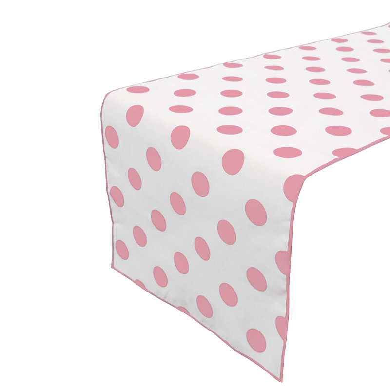 Polka Dots Print Table Runner, 60" L x 12" W, Pink/White