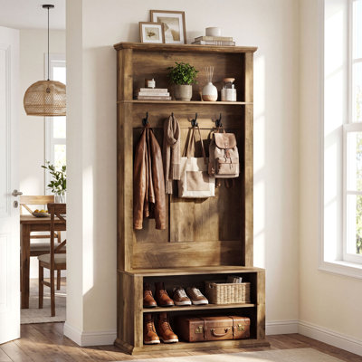 Hall Tree with Bench and Shoe Storage, 70.89" Tall Hall Tree with 4 Coat Hooks
