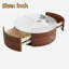 Table basse ronde moderne mobile 29,5 po avec roulettes, 2 tiroirs et plateau en marbre fritté