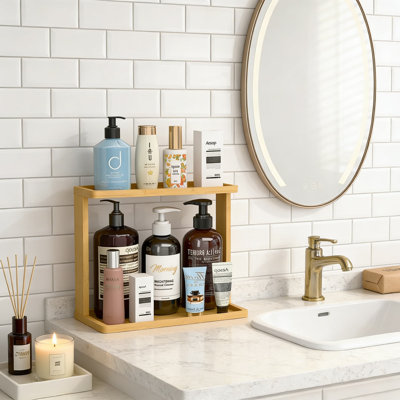 Tablette de rangement en bambou pour meuble-lavabo, maquillage, soins de la peau et parfum, support de rangement naturel pour commode, évier ou comptoir de cuisine