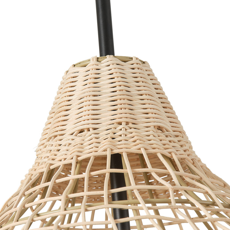 Araya 3-Light BUlbs Woven Rattan Pendant Lamp Black Rope Hanging Pendant Light Fixture