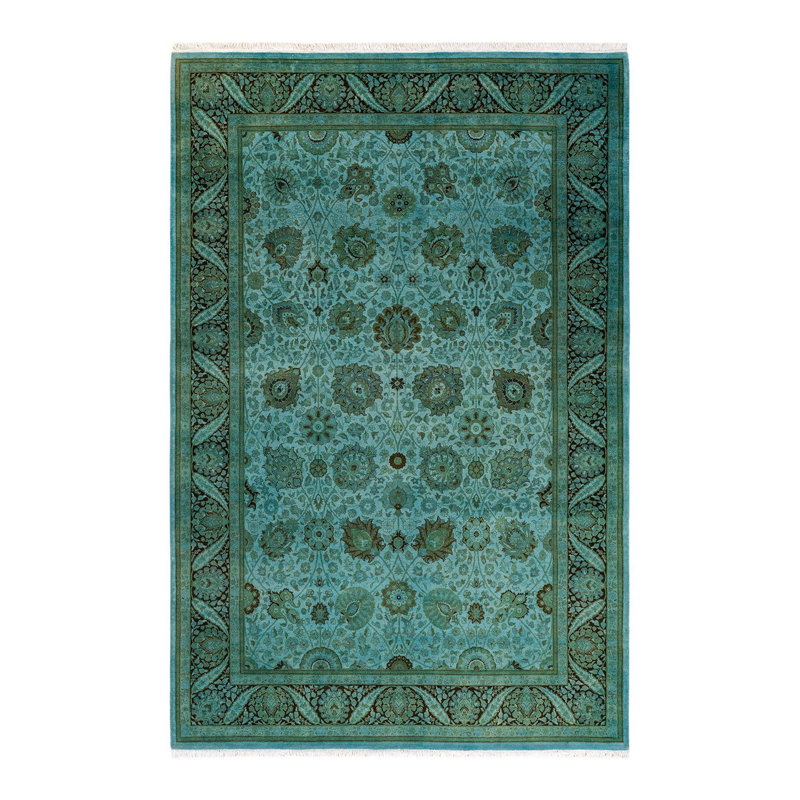 Tapis bleu noué à la main de conception unique Holsworth - bleu