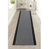 Custom Length Checkered Black White Low Pile Slip Resistant Hallway Stairway Rug Runner
