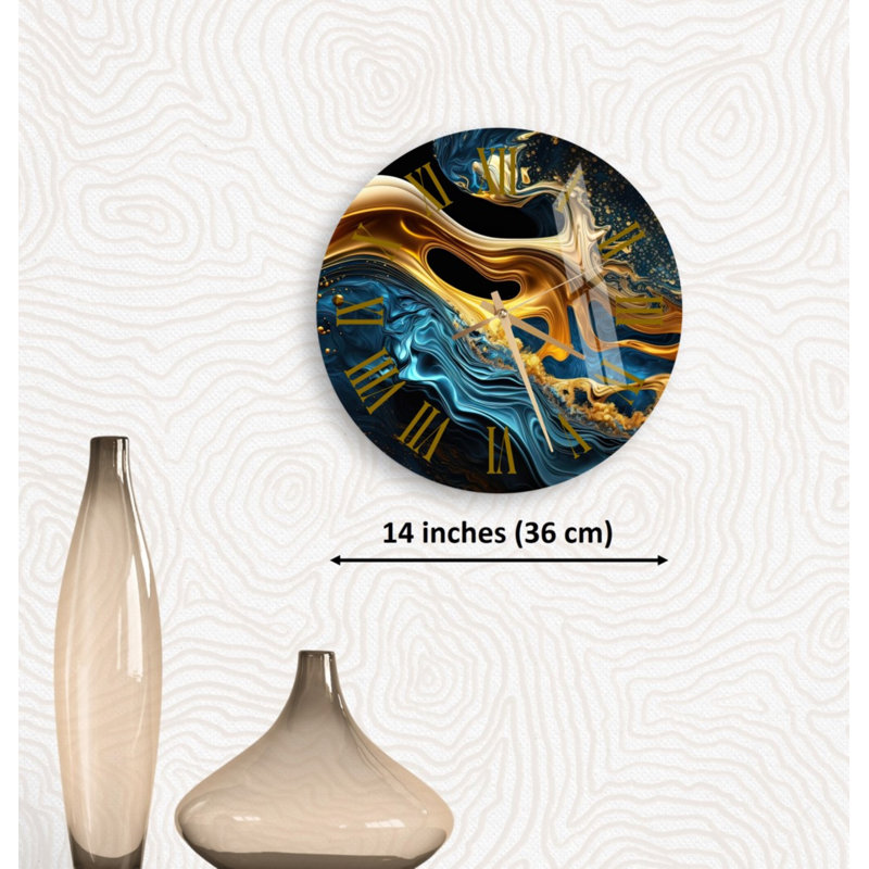 Horloge murale silencieuse en verre trempé de style abstrait, Or