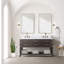 Meuble-lavabo double en chêne brun 60 po X P 22 po D, avec plateau en marbre de Carrare-117970898-117970901