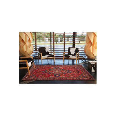 Red Themed Traditional Patterned Vintage Decorative Rug Machine Washable