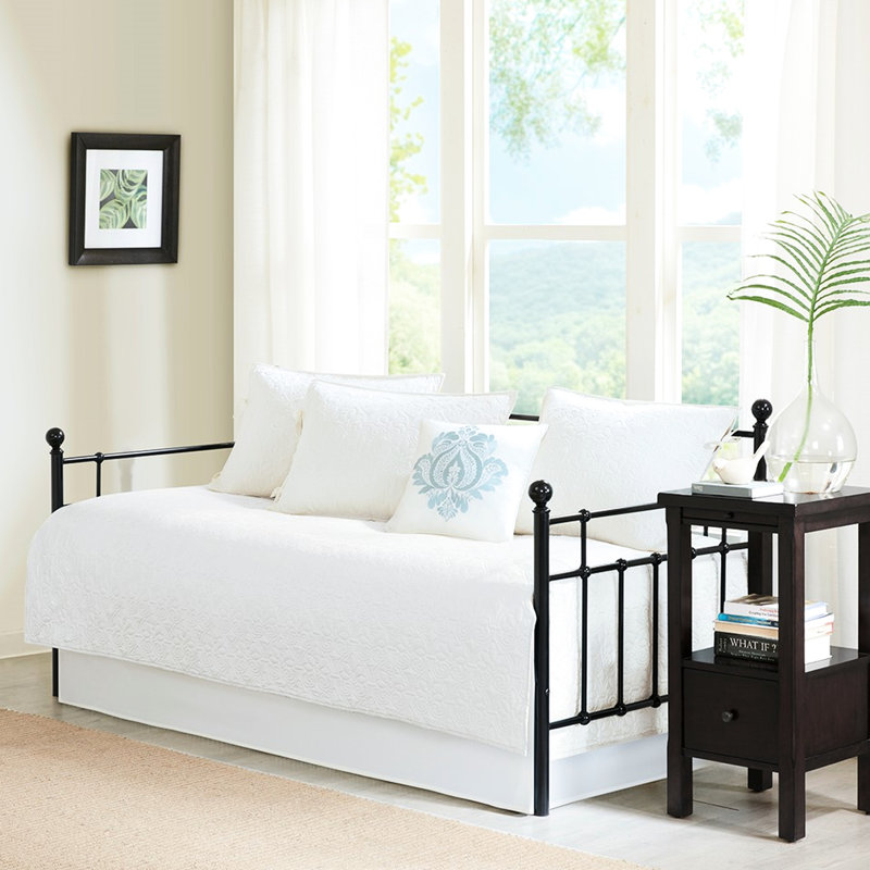 6 Piece Daybed Cover , White, Twin Mattress Sized, Cotton Filling, Includes Cover, , 3 Shams, Decorative Pillow, Machine Washable Decoration Easy To Clean With