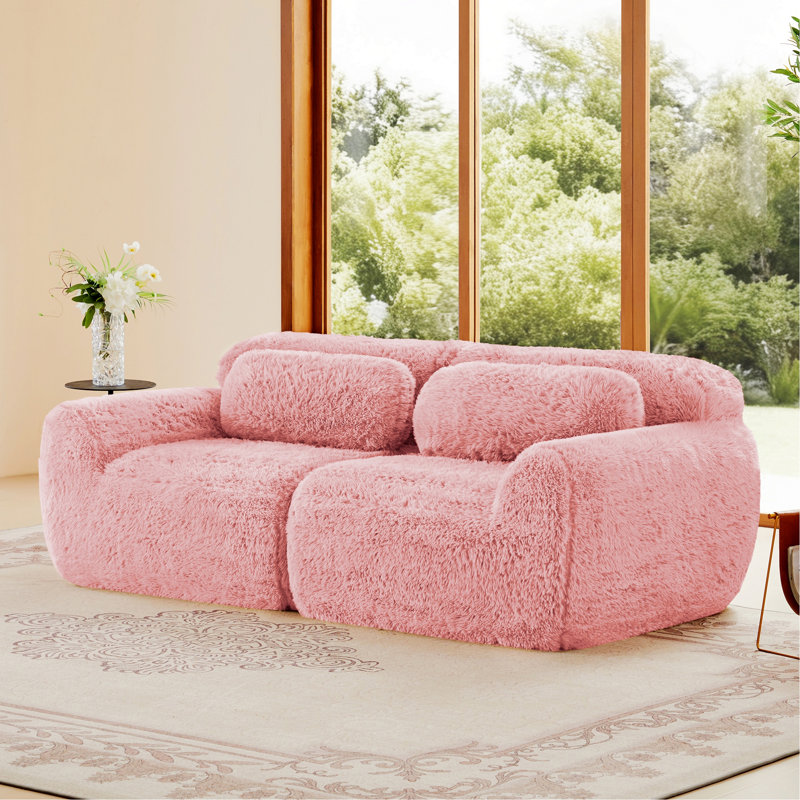 Canapé de style simple, canapé 2 places avec coussins décoratifs pour le salon, Tissu rose, Rose